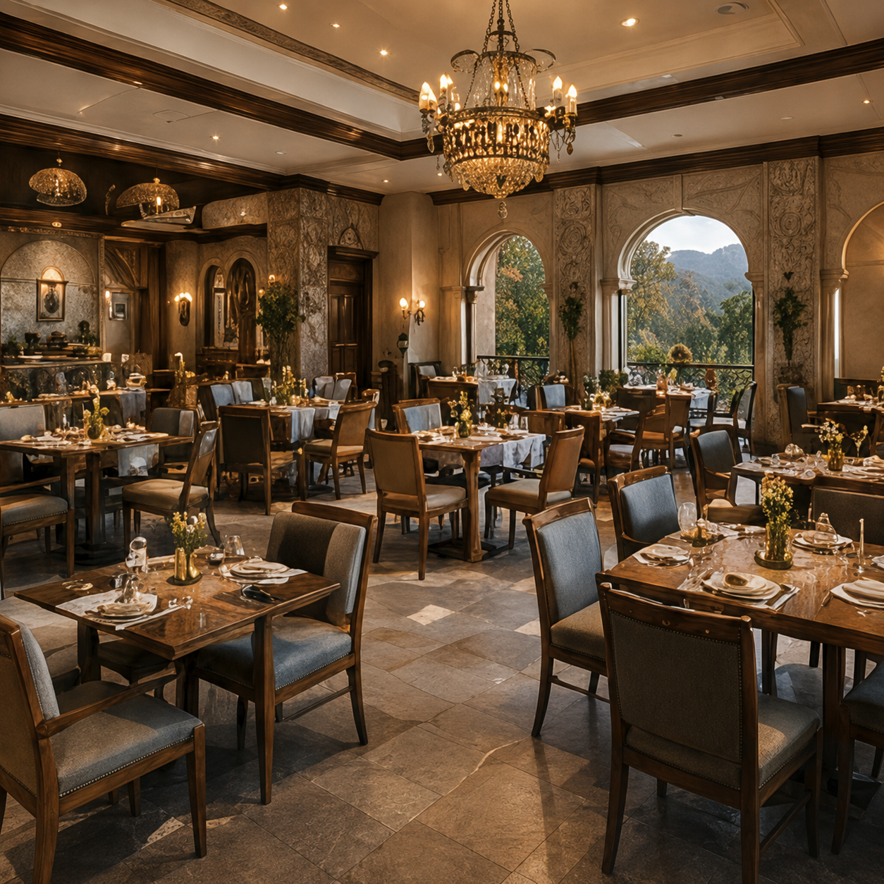 Fine Dining Restaurant with Stone Arches